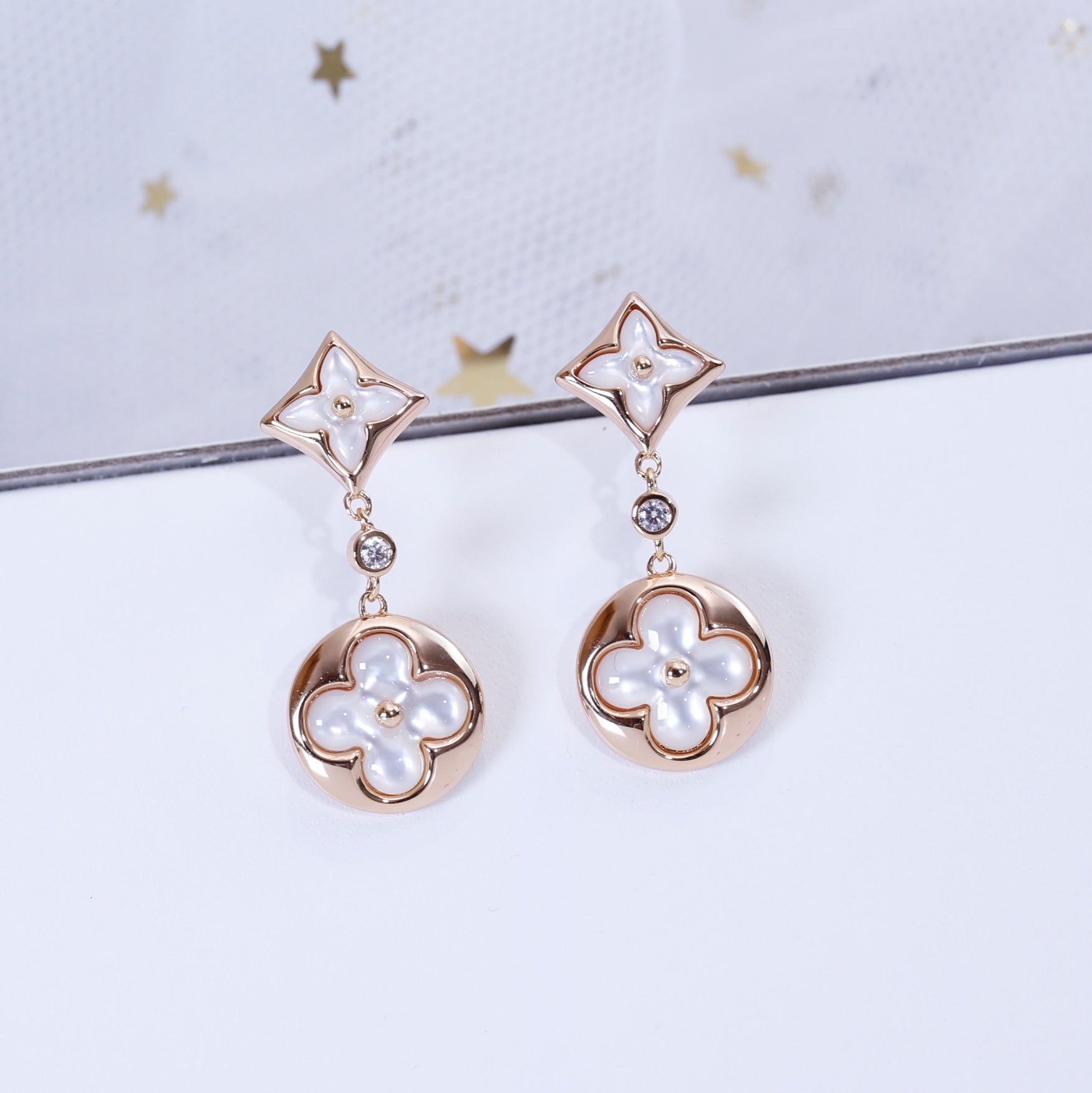 [Aurelle Style]STAR AND SUN PINK GOLD MOP DROP EARRINGS