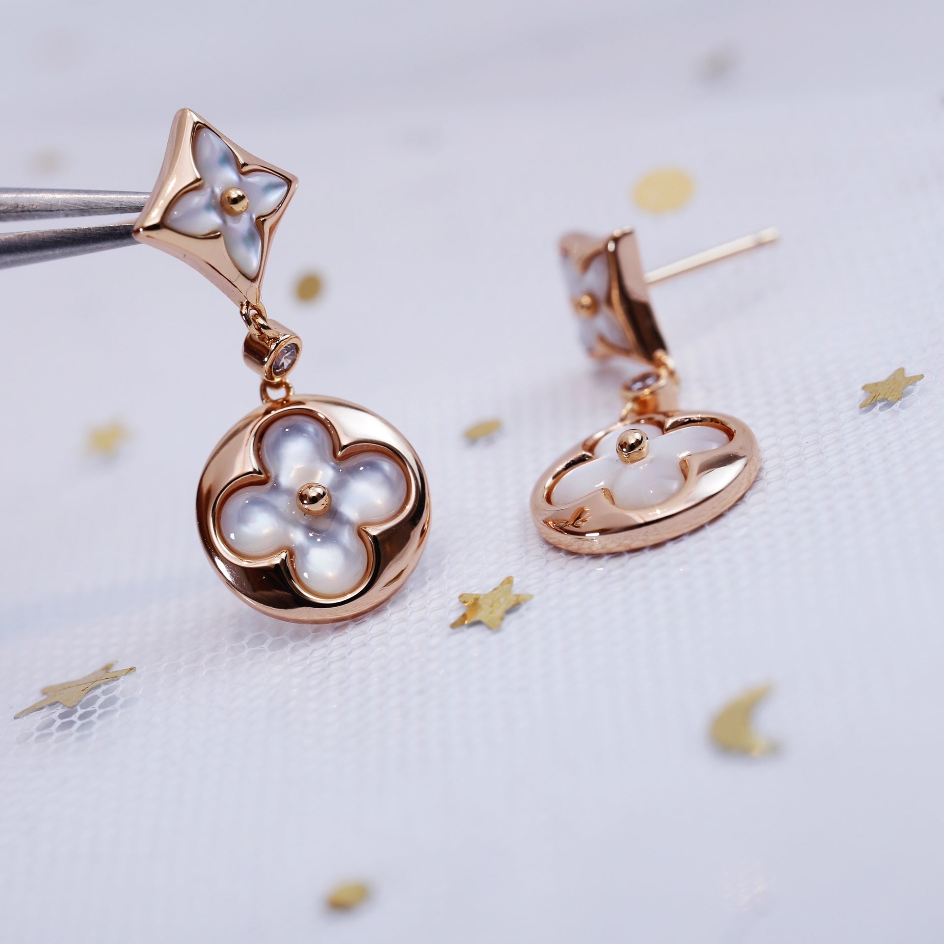[Aurelle Style]STAR AND SUN PINK GOLD MOP DROP EARRINGS