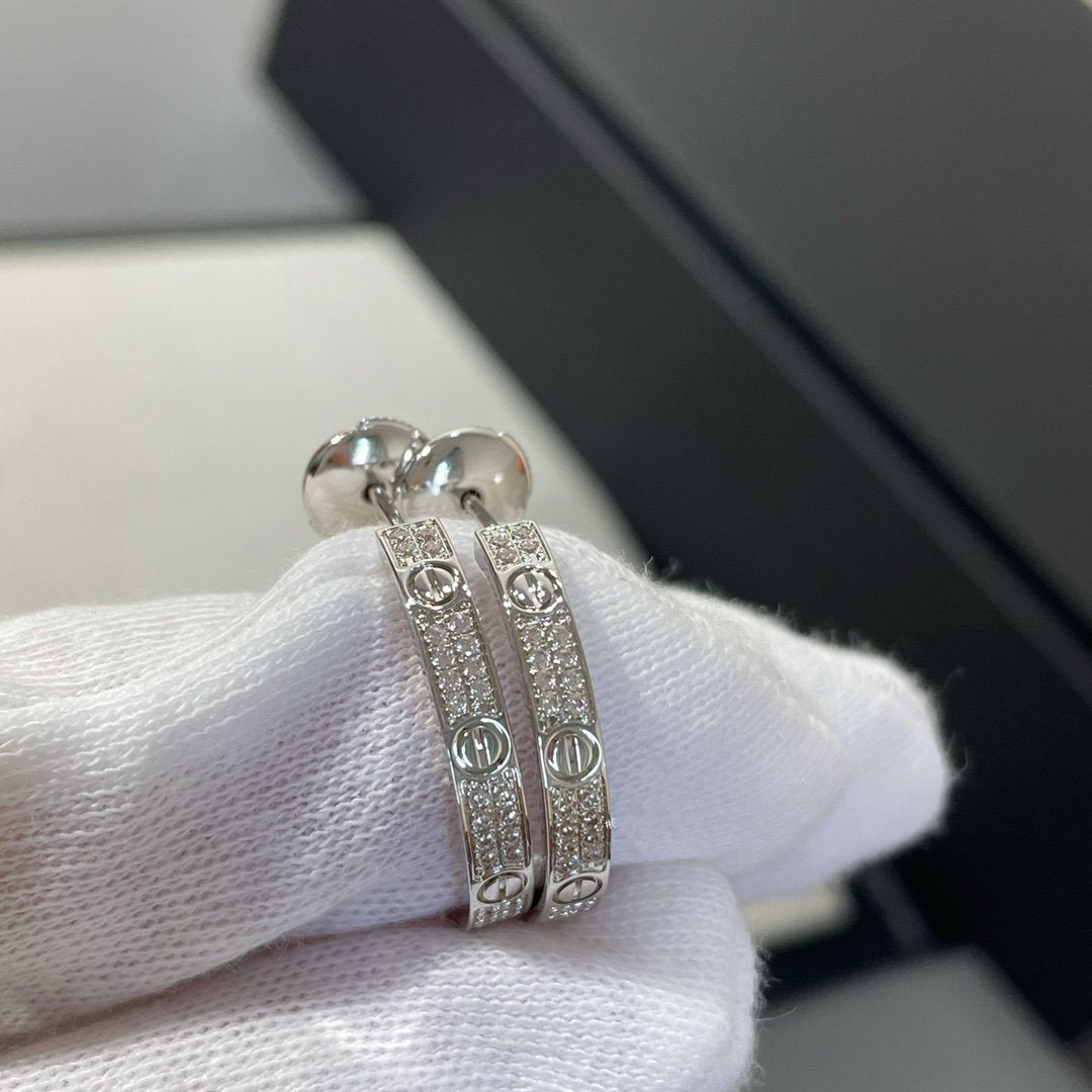 [Aurelle Style]LOVE DIAMOND SILVER HOOP EARRINGS