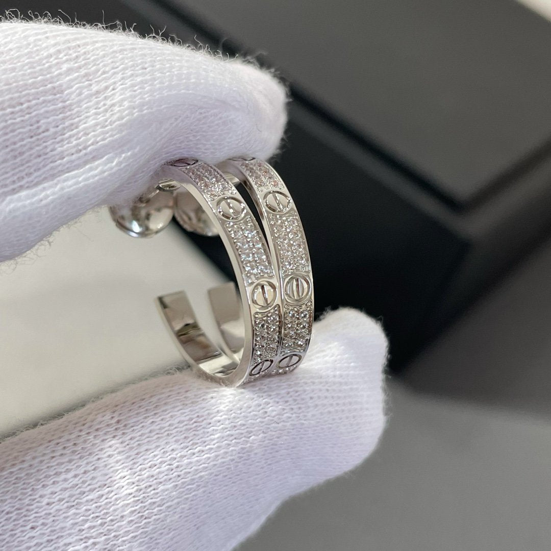 [Aurelle Style]LOVE DIAMOND SILVER HOOP EARRINGS