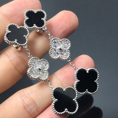 [Aurelle Style]CLOVER 3 MOTIF DIAMOND ONYX SILVER EARRINGS