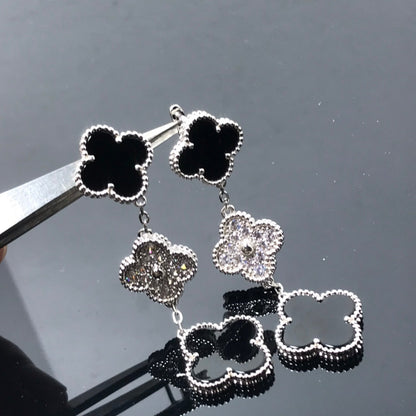 [Aurelle Style]CLOVER 3 MOTIF DIAMOND ONYX SILVER EARRINGS