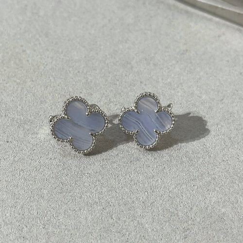 [Aurelle Style]CLOVER CHALCEDONY SILVER STUD EARRINGS