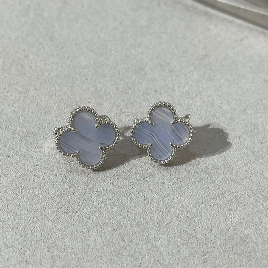 [Aurelle Style]CLOVER CHALCEDONY SILVER STUD EARRINGS