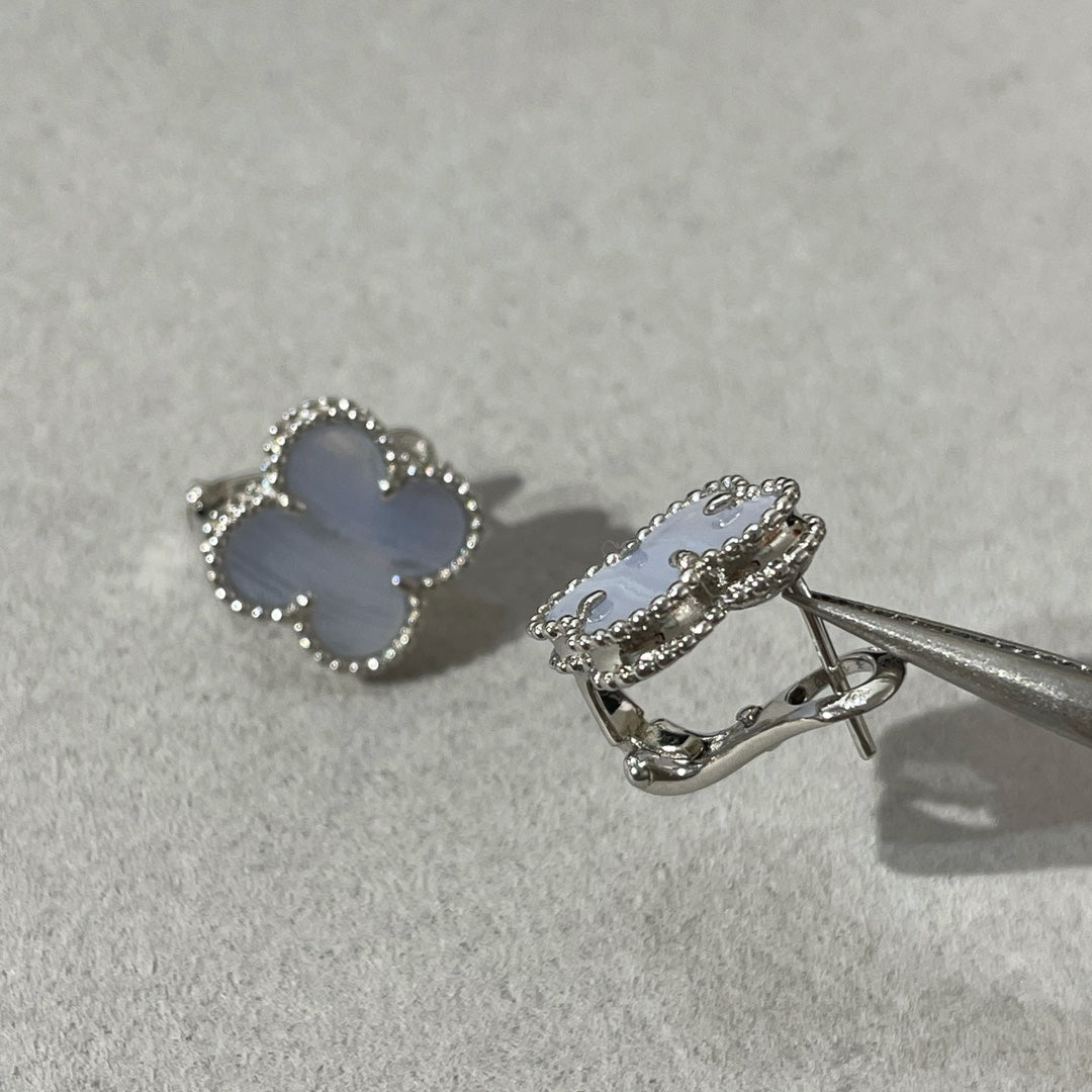 [Aurelle Style]CLOVER CHALCEDONY SILVER STUD EARRINGS