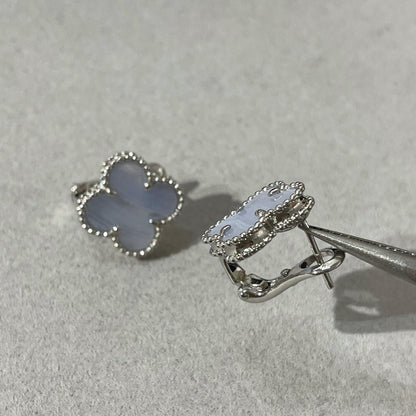 [Aurelle Style]CLOVER CHALCEDONY SILVER STUD EARRINGS