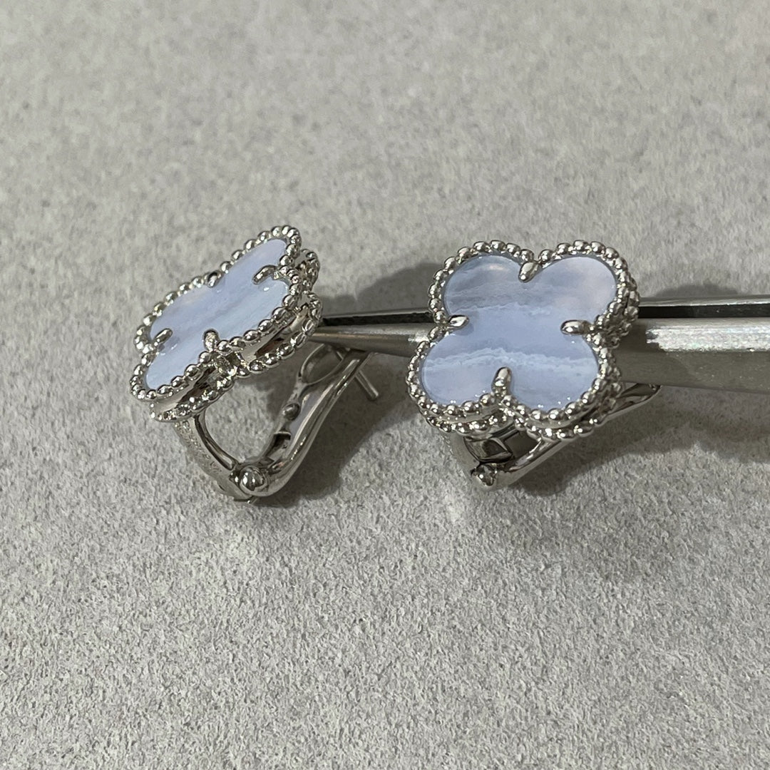 [Aurelle Style]CLOVER CHALCEDONY SILVER STUD EARRINGS