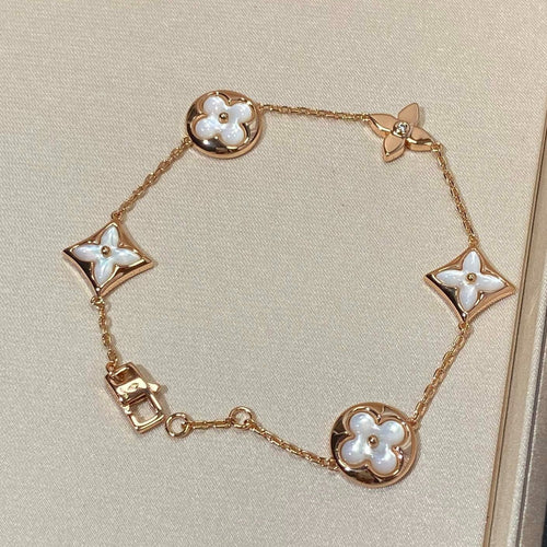 [Aurelle Style]STAR AND SUN 5 MOTIF MOP PINK GOLD BRACELET