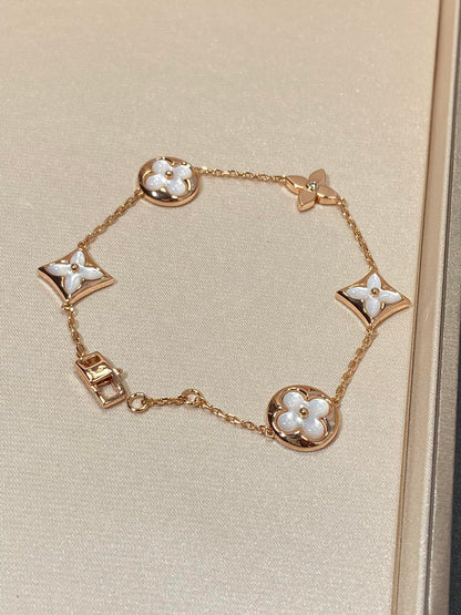 [Aurelle Style]STAR AND SUN 5 MOTIF MOP PINK GOLD BRACELET