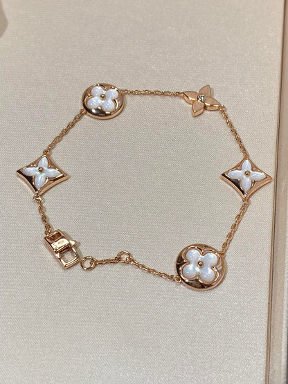 [Aurelle Style]STAR AND SUN 5 MOTIF MOP PINK GOLD BRACELET