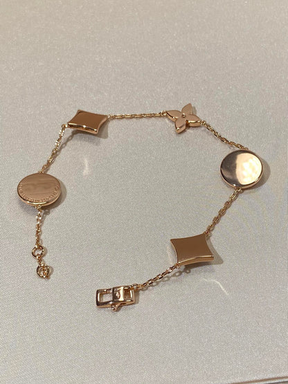 [Aurelle Style]STAR AND SUN 5 MOTIF MOP PINK GOLD BRACELET