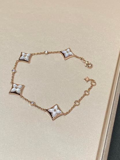 [Aurelle Style]STAR 4 MOTIF MOP DIAMOND PINK GOLD BRACELET