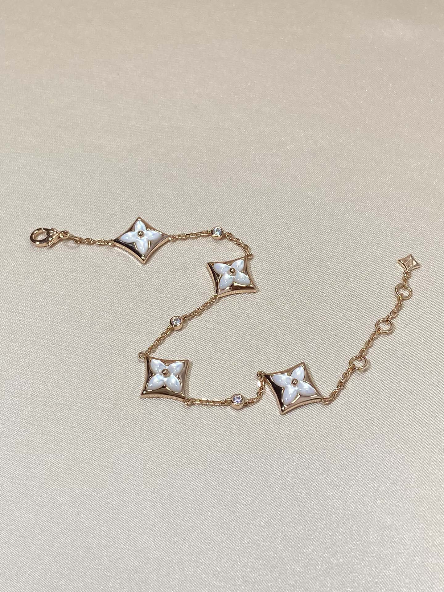 [Aurelle Style]STAR 4 MOTIF MOP DIAMOND PINK GOLD BRACELET