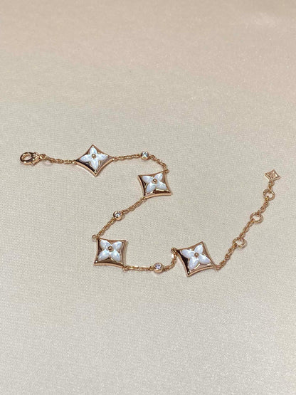 [Aurelle Style]STAR 4 MOTIF MOP DIAMOND PINK GOLD BRACELET