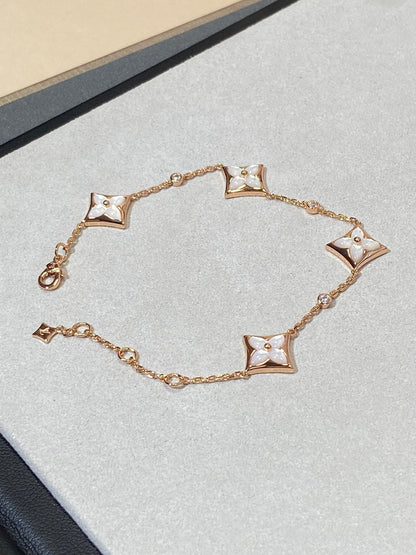 [Aurelle Style]STAR 4 MOTIF MOP DIAMOND PINK GOLD BRACELET