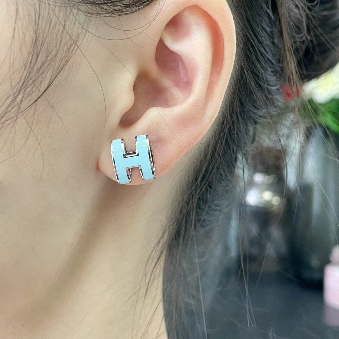 [Aurelle Style]POP H SKY BLUE STUD EARRINGS