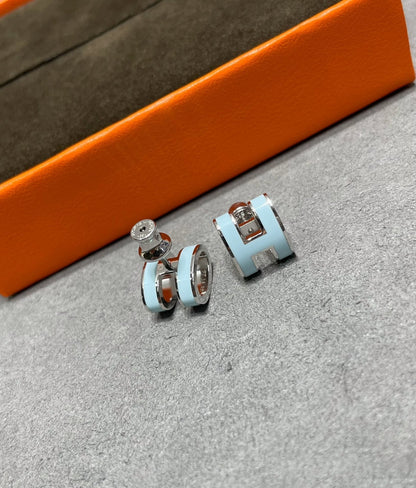 [Aurelle Style]POP H SKY BLUE STUD EARRINGS