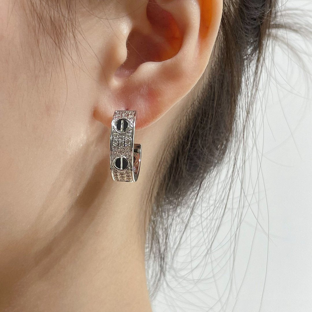 [Aurelle Style]LOVE CERAMIC DIAMOND PAVED SILVER EARRINGS