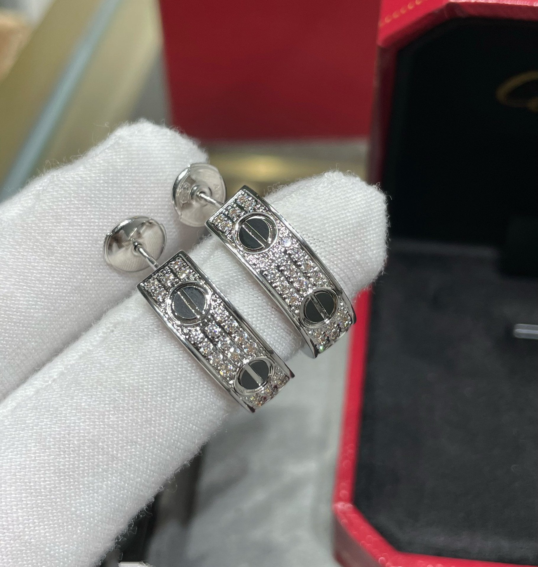 [Aurelle Style]LOVE CERAMIC DIAMOND PAVED SILVER EARRINGS