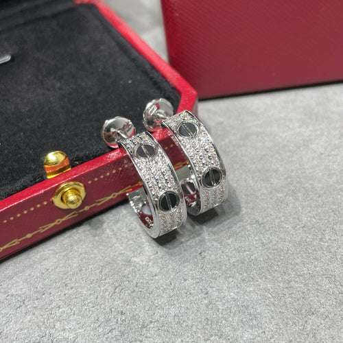 [Aurelle Style]LOVE CERAMIC DIAMOND PAVED SILVER EARRINGS