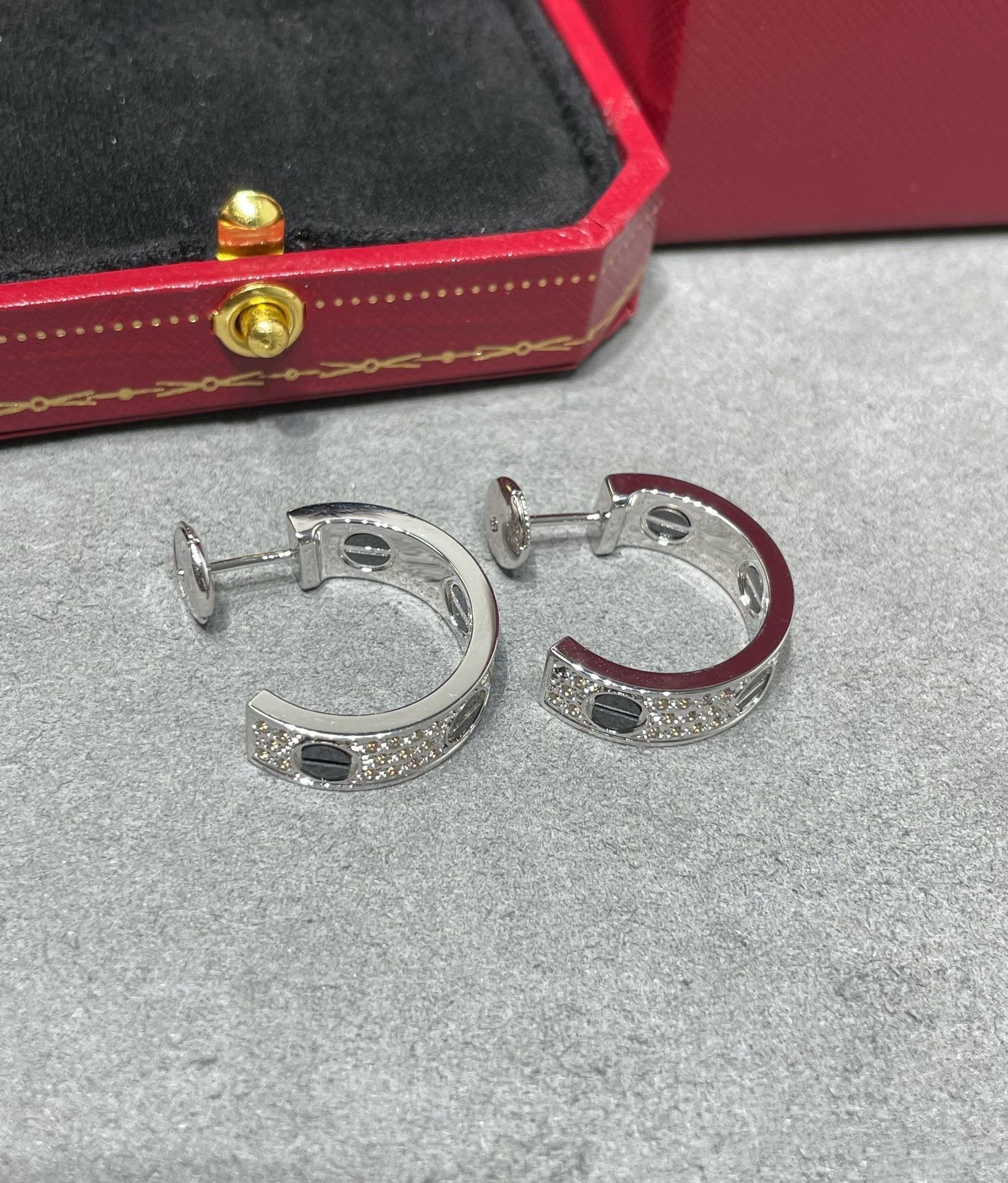 [Aurelle Style]LOVE CERAMIC DIAMOND PAVED SILVER EARRINGS