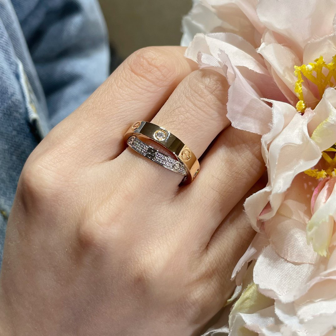 [Aurelle Style]LOVE PINK GOLD SILVER DIAMOND DOUBLE RING