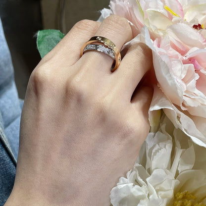[Aurelle Style]LOVE PINK GOLD SILVER DIAMOND DOUBLE RING