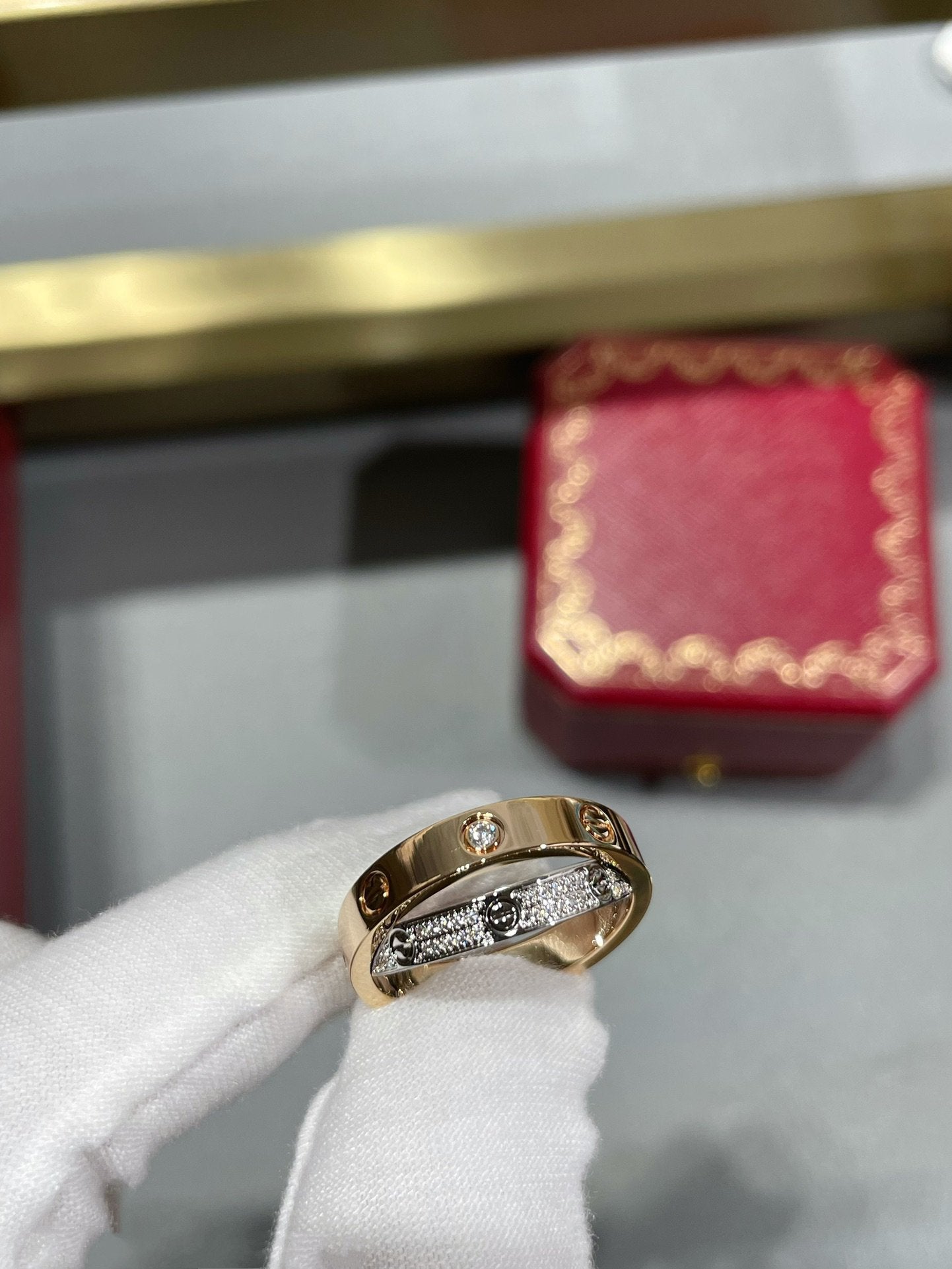 [Aurelle Style]LOVE PINK GOLD SILVER DIAMOND DOUBLE RING