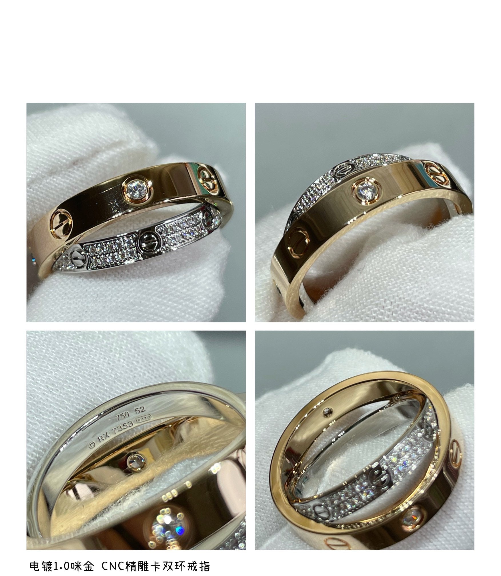 [Aurelle Style]LOVE PINK GOLD SILVER DIAMOND DOUBLE RING