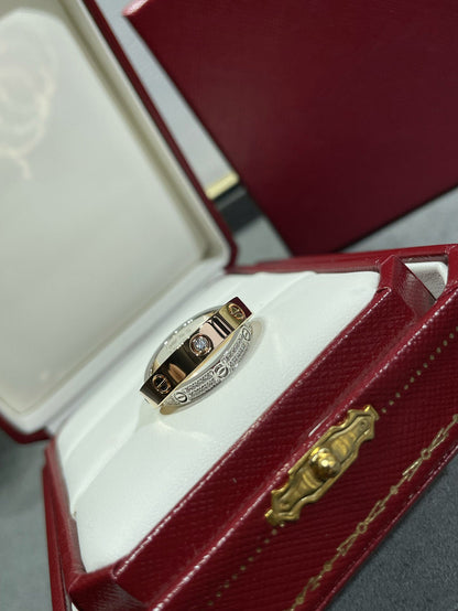 [Aurelle Style]LOVE PINK GOLD SILVER DIAMOND DOUBLE RING