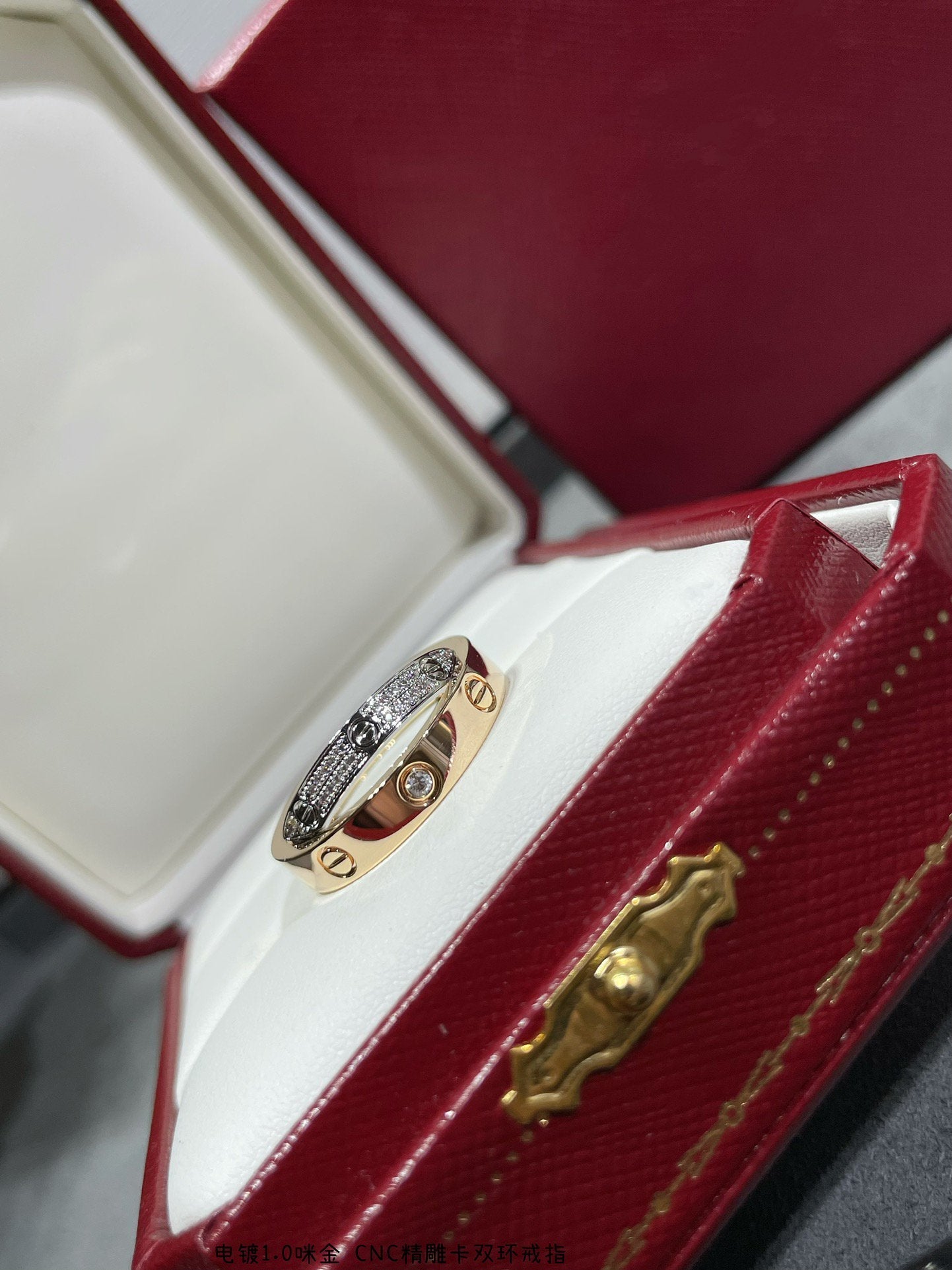 [Aurelle Style]LOVE PINK GOLD SILVER DIAMOND DOUBLE RING