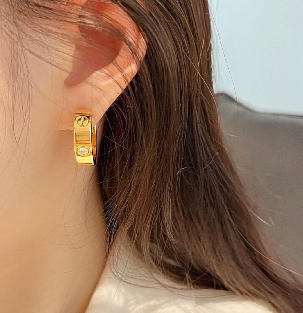 [Aurelle Style]LOVE 5.5MM 1 DIAMOND EARRINGS