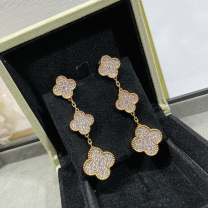 [Aurelle Style]CLOVER 3 MOTIFS DIAMOND PAVED ROSE GOLD EARRINGS
