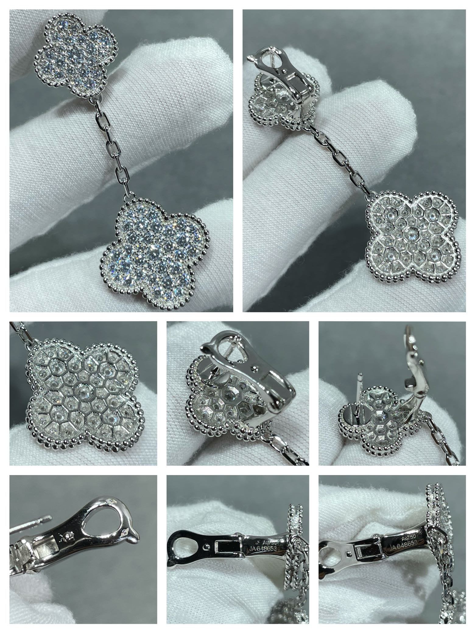 [Aurelle Style]CLOVER 2 MOTIFS DIAMOND PAVED SILVER EARRINGS
