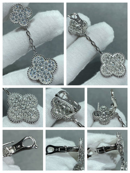 [Aurelle Style]CLOVER 2 MOTIFS DIAMOND PAVED SILVER EARRINGS