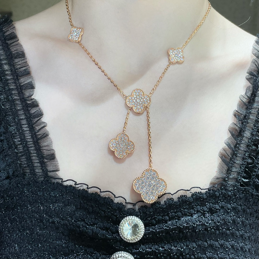 [Aurelle Style]CLOVER 6 MOTIF DIAMOND PAVED NECKLACE