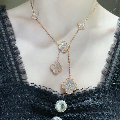 [Aurelle Style]CLOVER 6 MOTIF DIAMOND PAVED NECKLACE