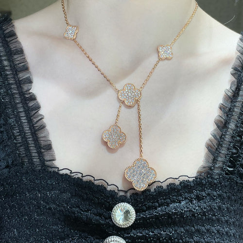 [Aurelle Style]CLOVER 6 MOTIF DIAMOND PAVED NECKLACE