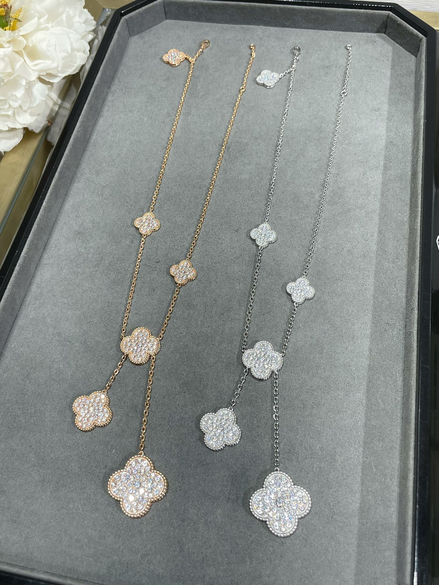 [Aurelle Style]CLOVER 6 MOTIF DIAMOND PAVED NECKLACE