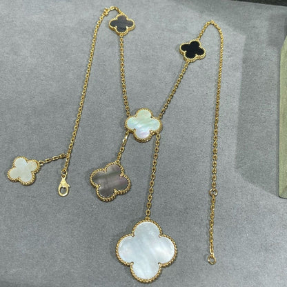 [Aurelle Style]CLOVER 6 MOTIF MOP ONYX GOLD NECKLACE