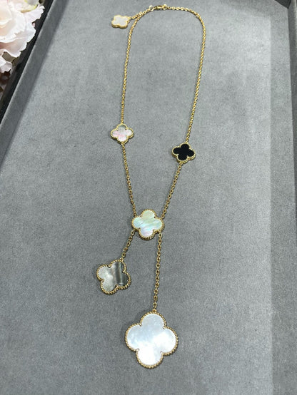 [Aurelle Style]CLOVER 6 MOTIF MOP ONYX GOLD NECKLACE