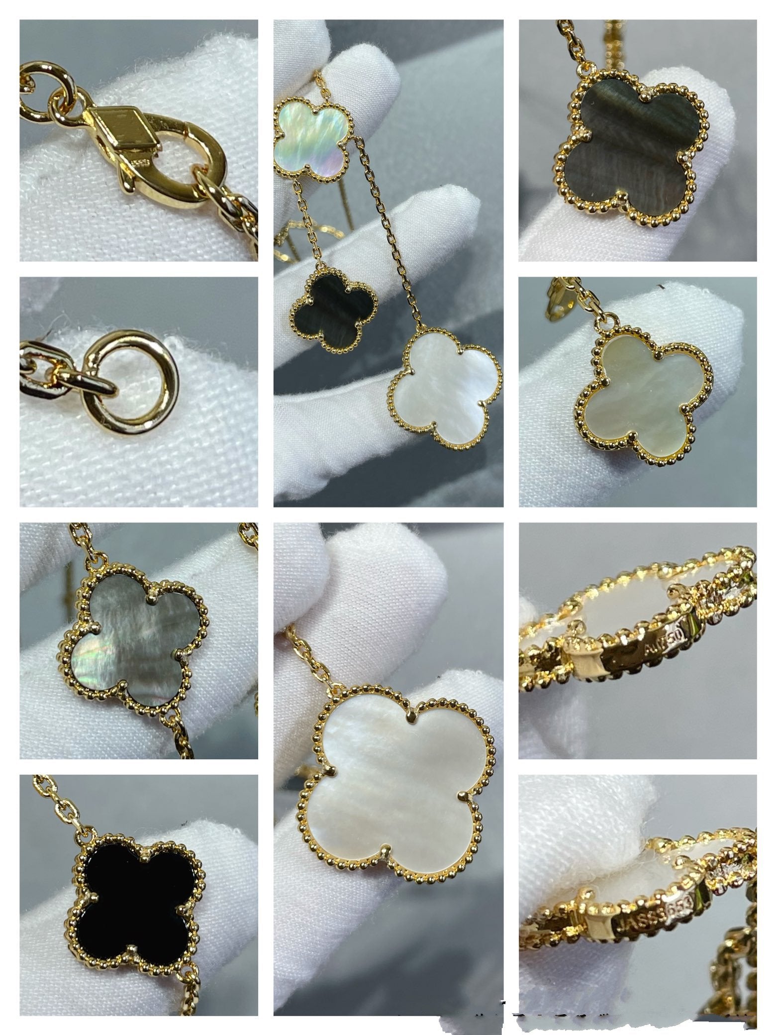 [Aurelle Style]CLOVER 6 MOTIF MOP ONYX GOLD NECKLACE