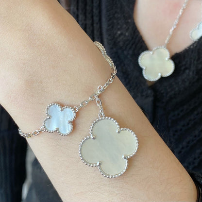 [Aurelle Style]CLOVER 5 MOTIF WHITE MOP SILVER BRACELET