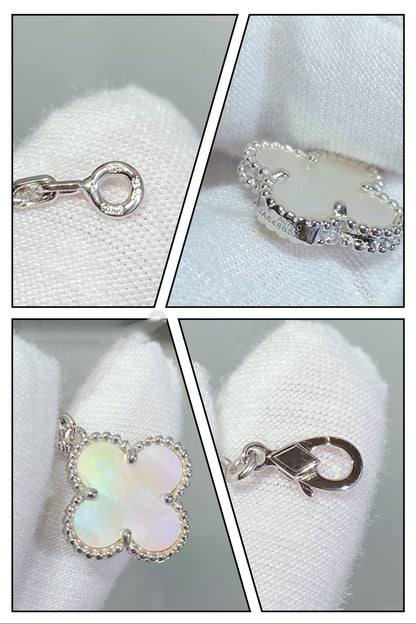 [Aurelle Style]CLOVER 5 MOTIF WHITE MOP SILVER BRACELET