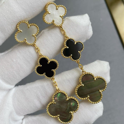 [Aurelle Style]CLOVER 3 MOTIF MOP ONYX DARK MOP PINK GOLD EARRINGS