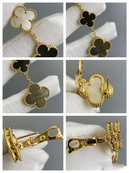 [Aurelle Style]CLOVER 3 MOTIF MOP ONYX DARK MOP PINK GOLD EARRINGS