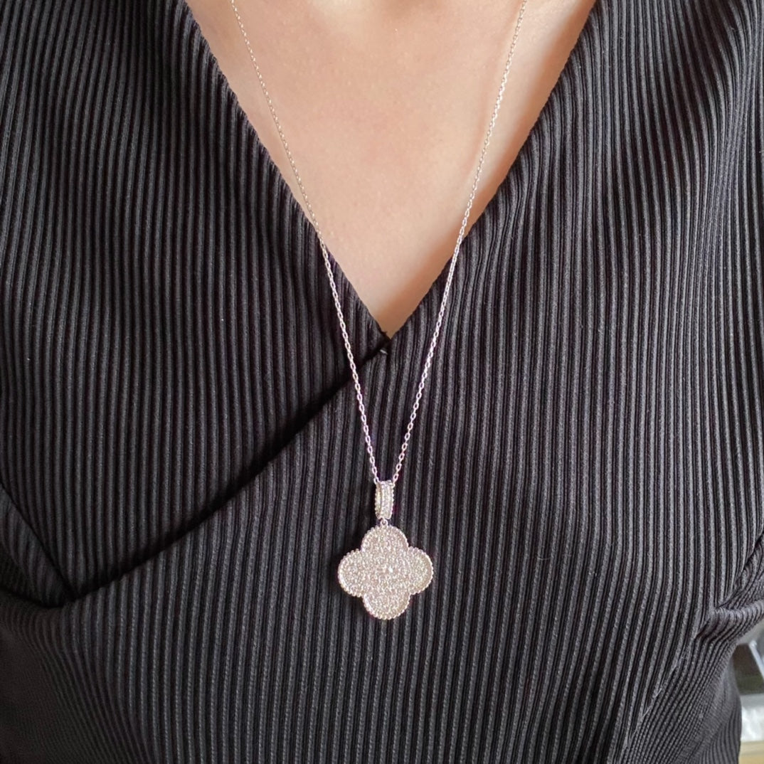 [Aurelle Style]CLOVER 25MM LARGE PEDANT DIAMOND PAVED LONG NECKLACE