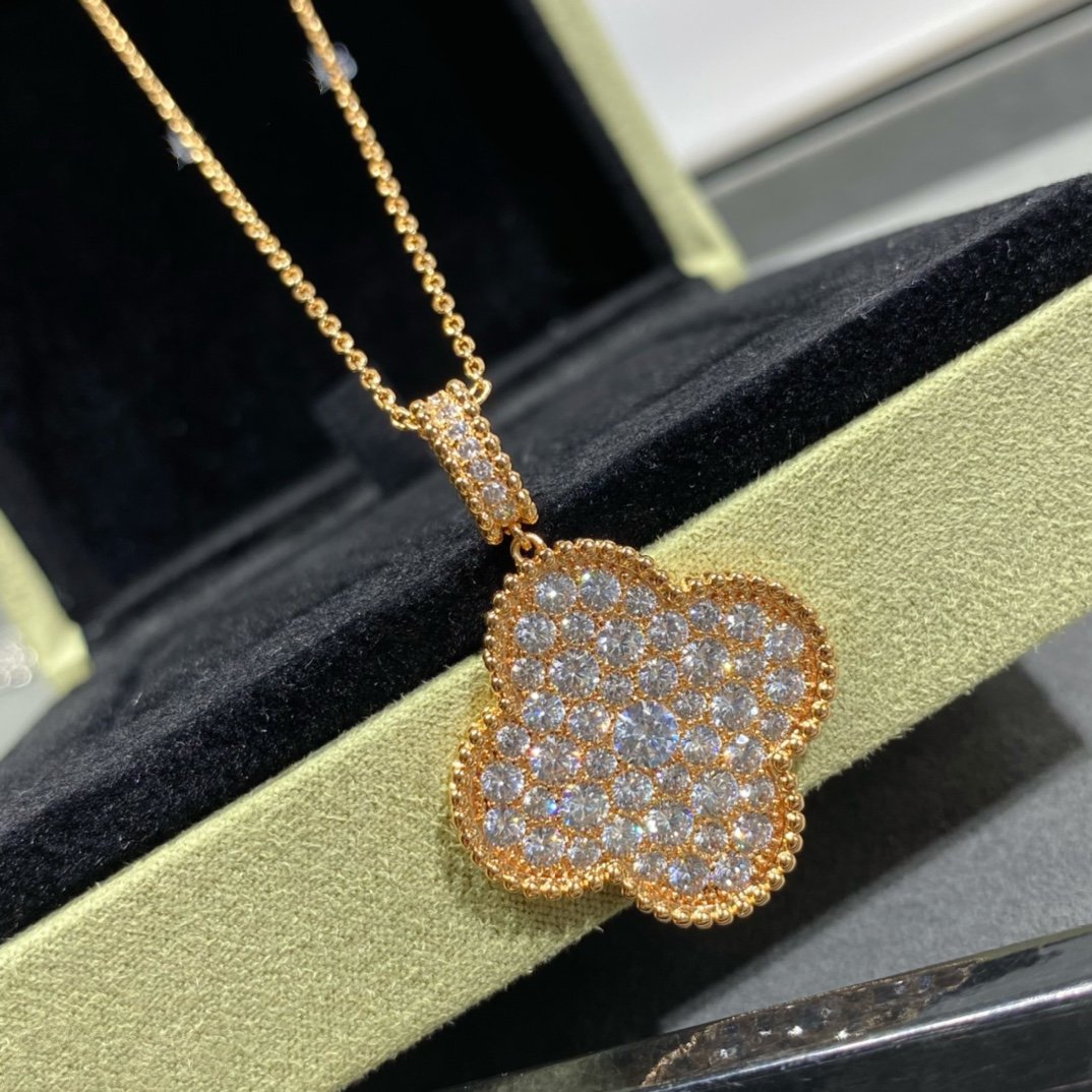 [Aurelle Style]CLOVER 25MM LARGE PEDANT DIAMOND PAVED LONG NECKLACE