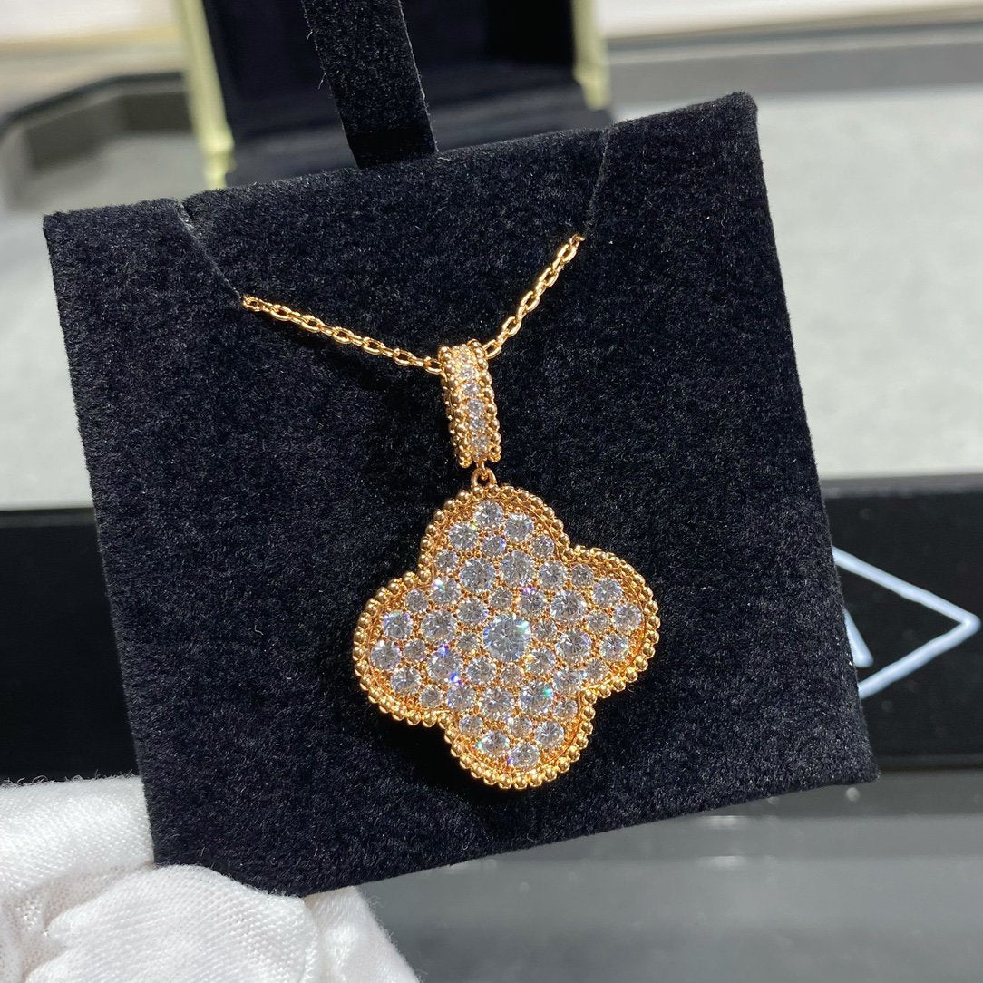 [Aurelle Style]CLOVER 25MM LARGE PEDANT DIAMOND PAVED LONG NECKLACE