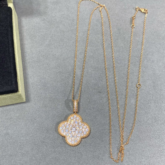 [Aurelle Style]CLOVER 25MM LARGE PEDANT DIAMOND PAVED LONG NECKLACE